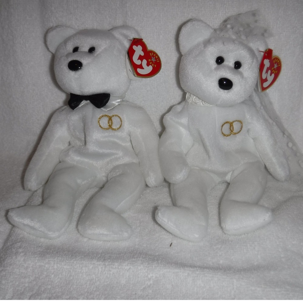 Ty Beanie Babies Mr and Mrs Wedding Bear Set OS White Excellent Bride‎ and Groom